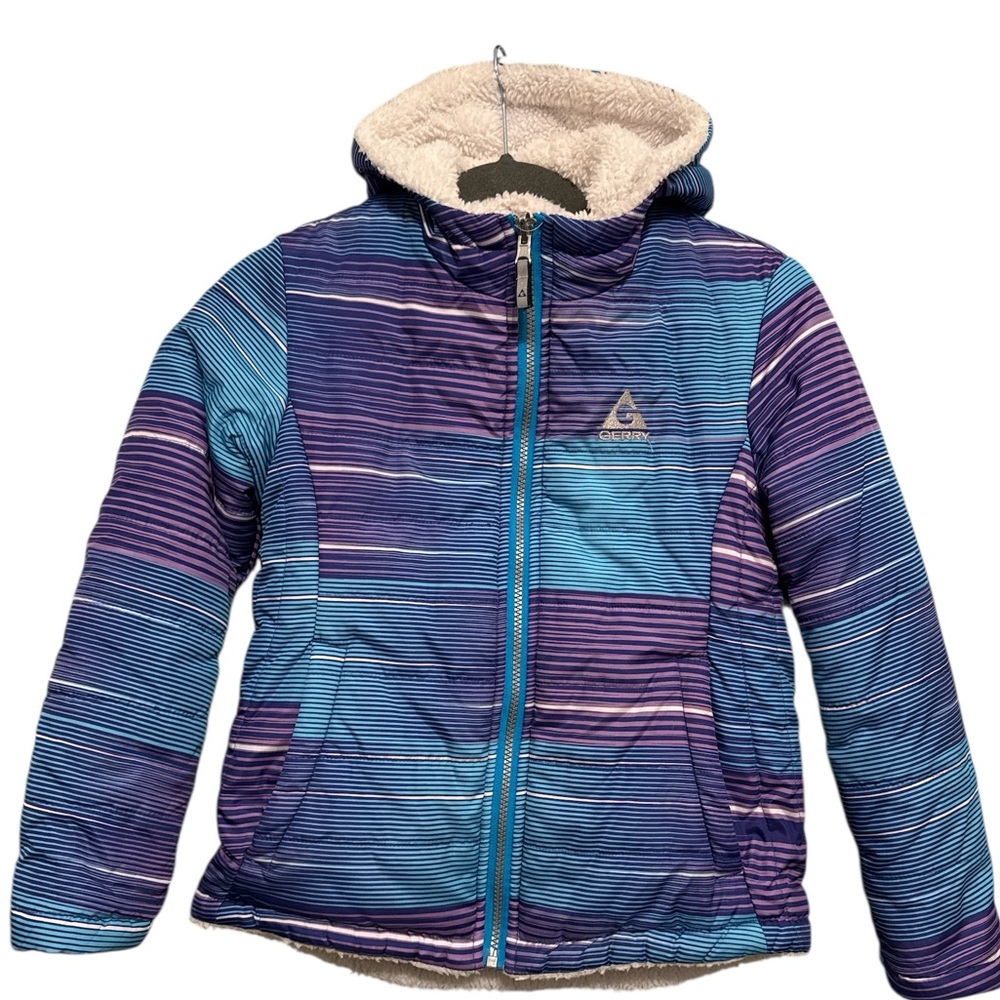 Gerry Girl’s Coat with Faux Fur Lining Size M 10-12. Striped‎ Multicolor Cozy
